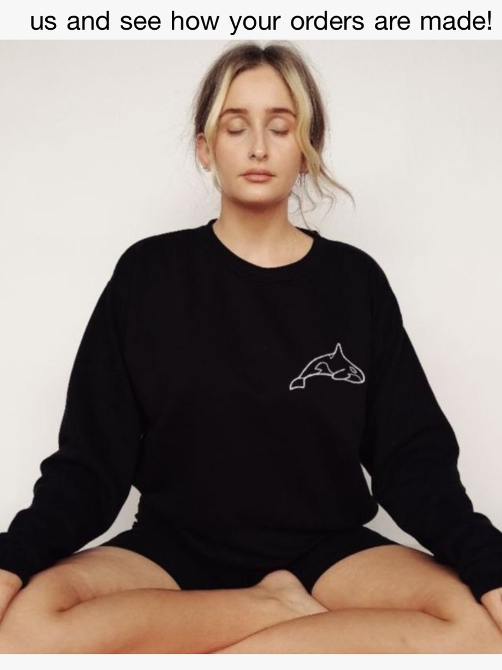 Black Crewneck Sweater with Dolphin Embroidery